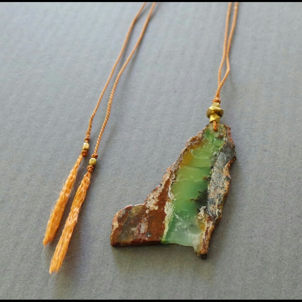 Raw Natural Chryophrase Slice Rustic Necklace